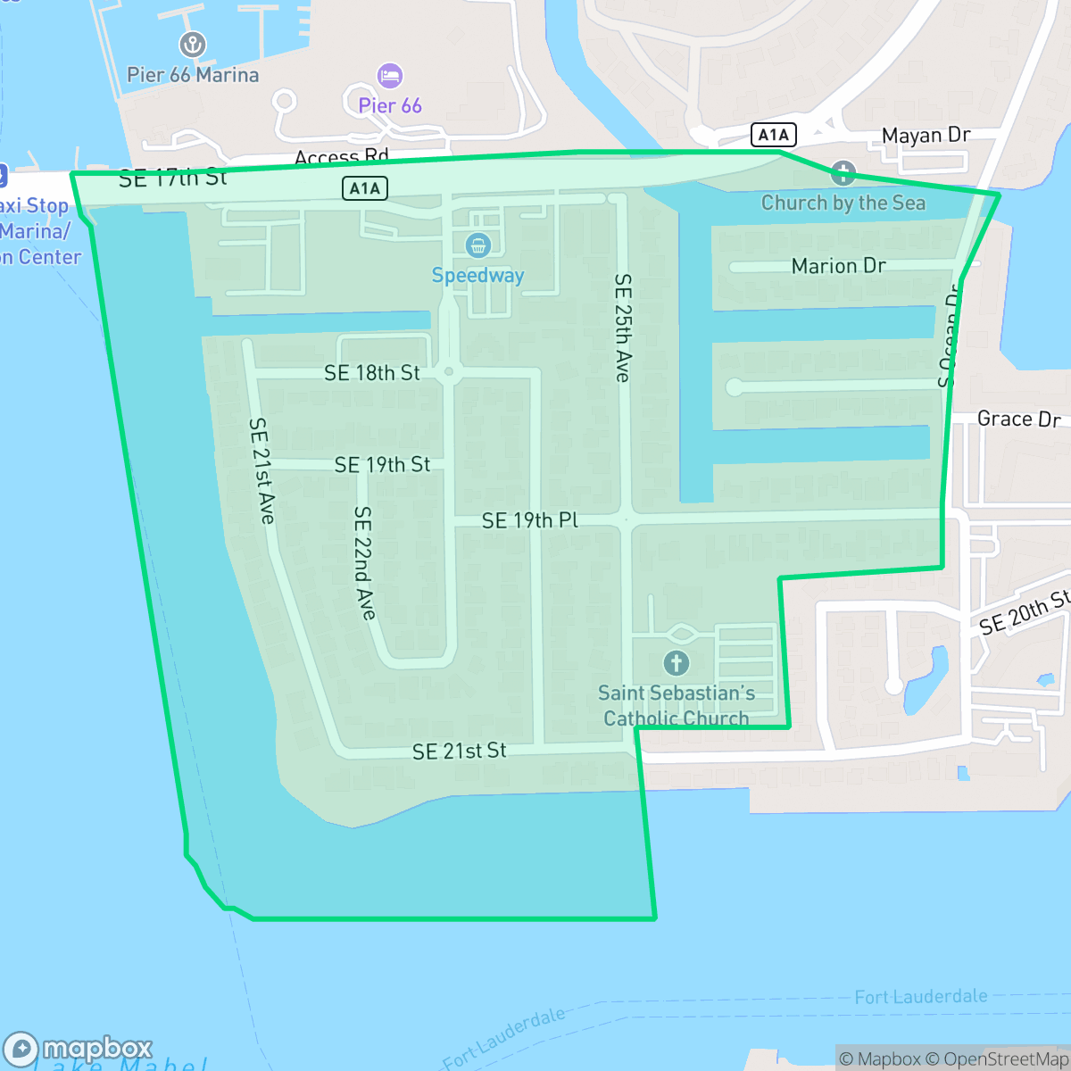 Map showing the location of Harbour Inlet, Fort Lauderdale, FL