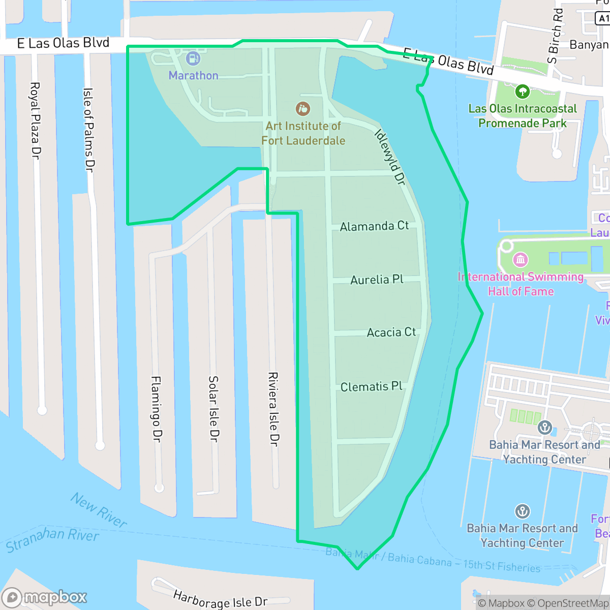Map showing the location of Idlewyld, Fort Lauderdale, FL