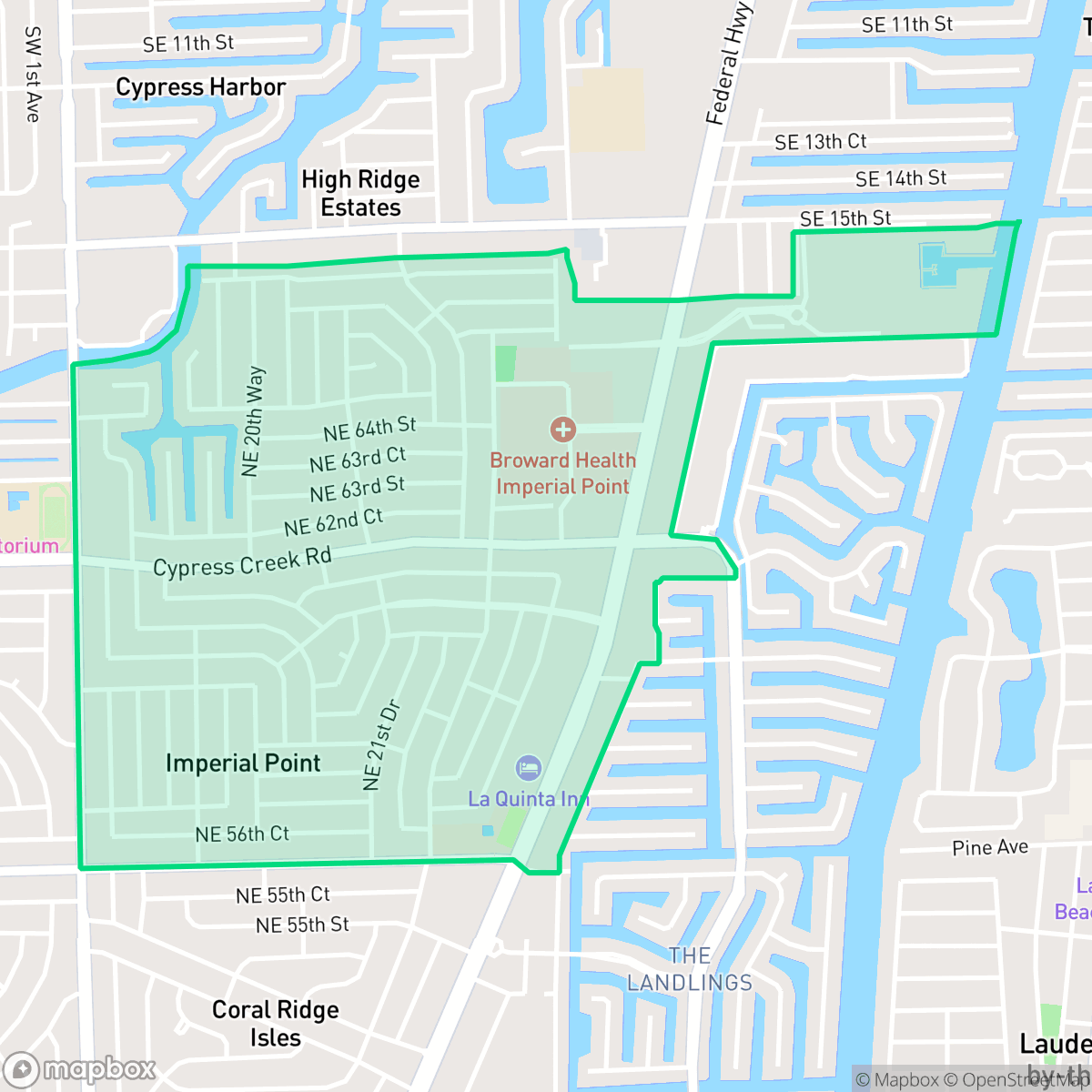Map showing the location of Imperial Point, Fort Lauderdale, FL