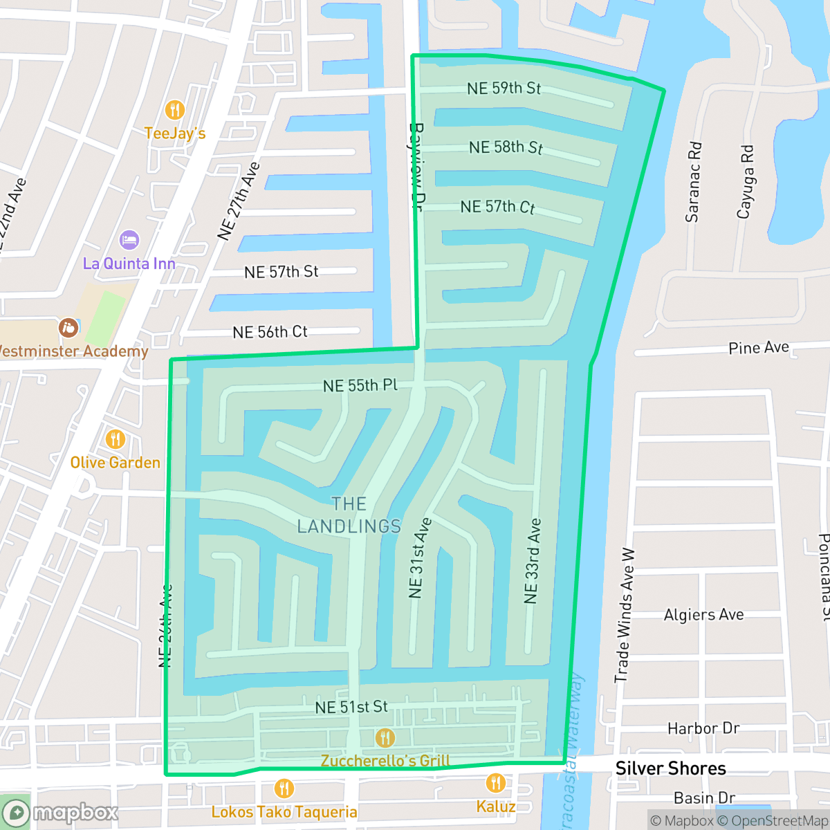 Map showing the location of Landings, Fort Lauderdale, FL