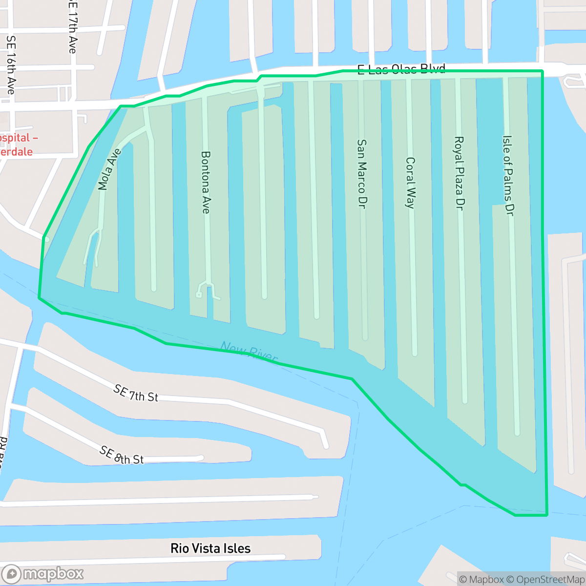 Map showing the location of Las Olas Isles, Fort Lauderdale, FL