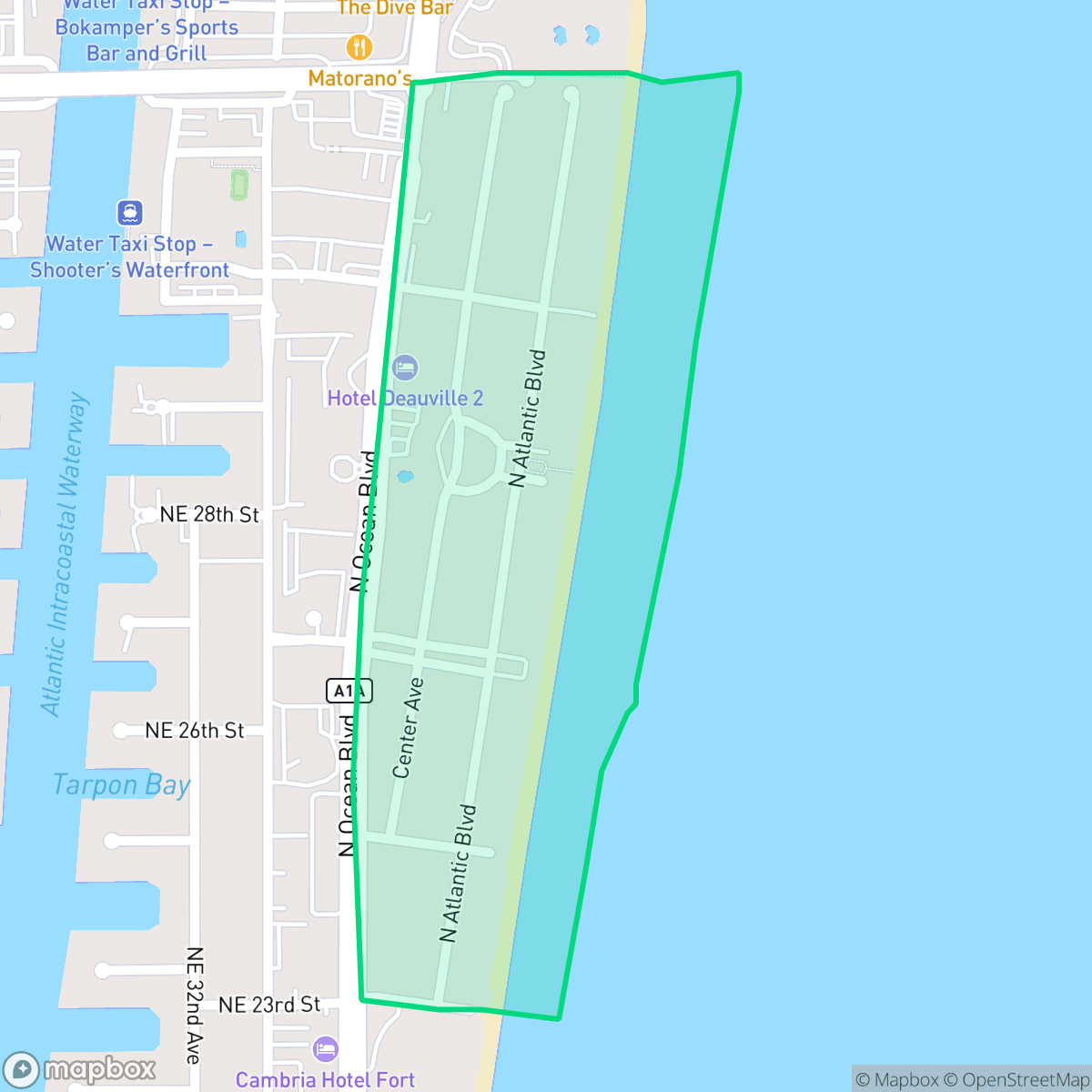 Map showing the location of Lauderdale Beach, Fort Lauderdale, FL