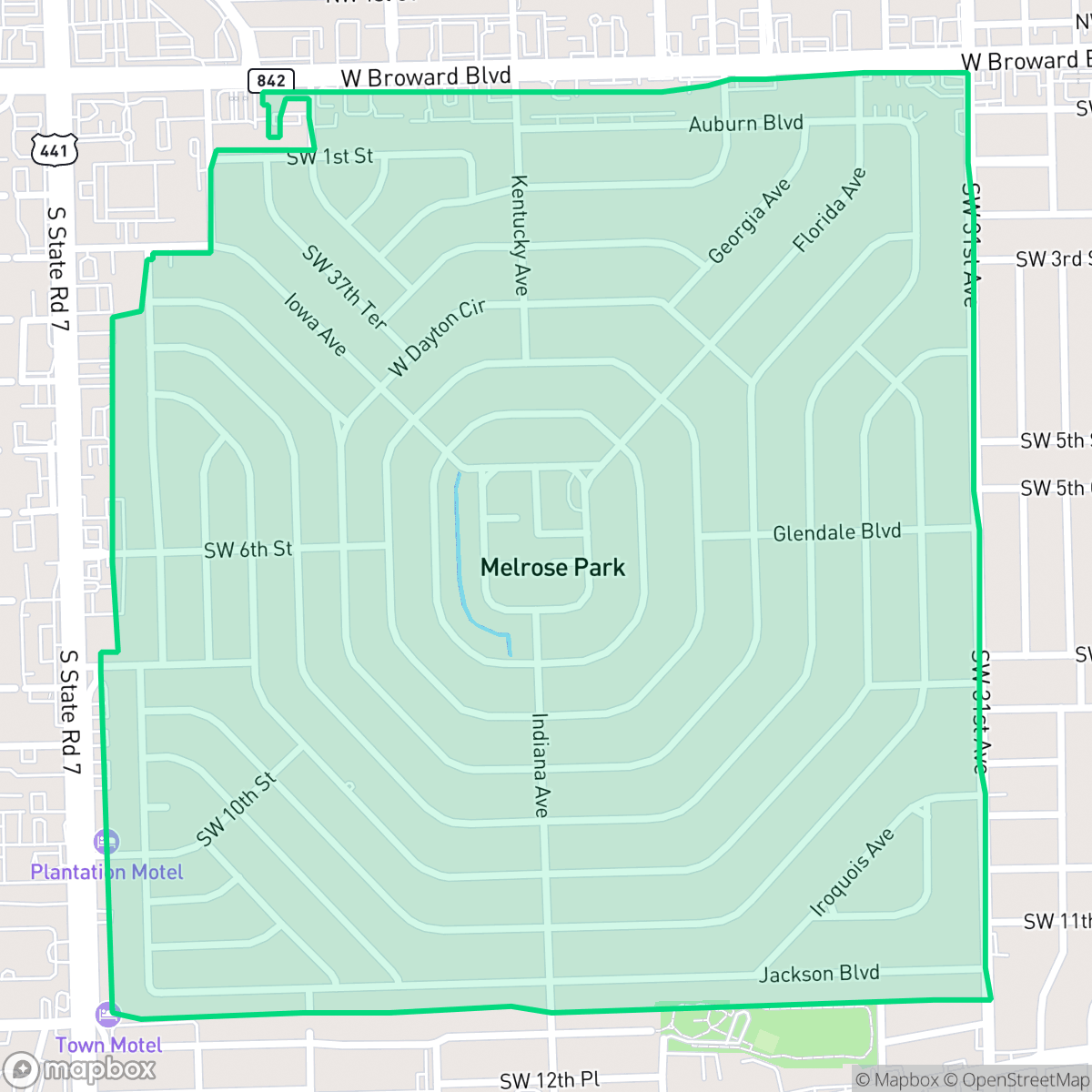 Map showing the location of Melrose Park, Fort Lauderdale, FL