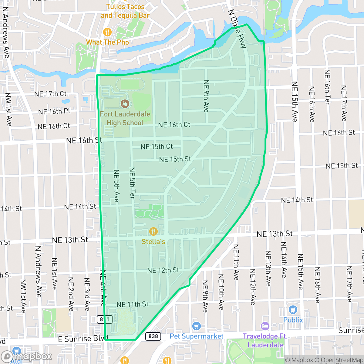 Map showing the location of Middle River Terrace, Fort Lauderdale, FL