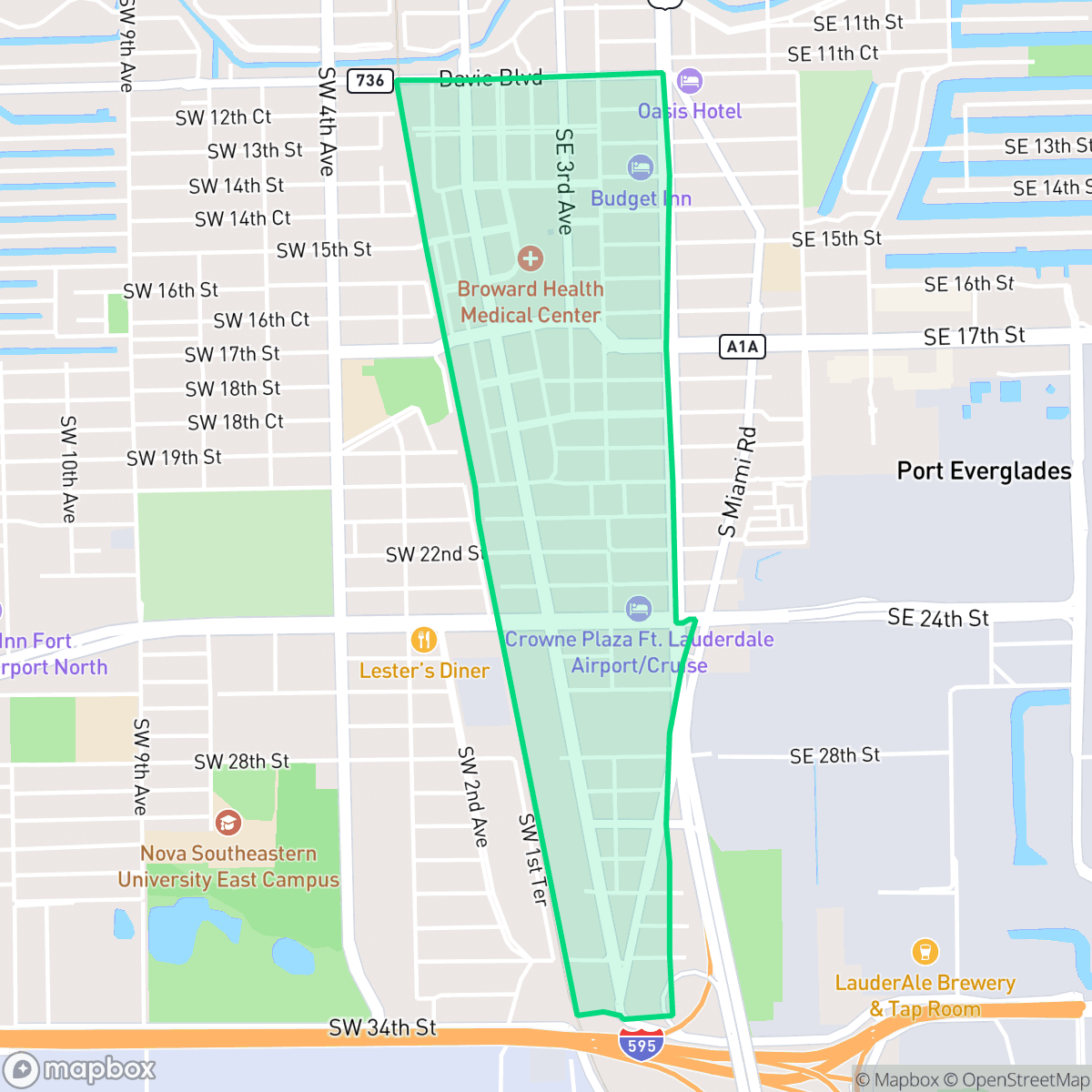 Map showing the location of Poinciana Park, Fort Lauderdale, FL
