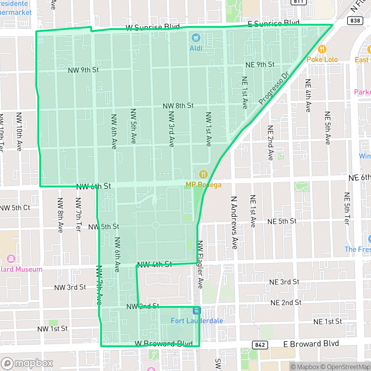 Map showing the location of Progresso Village, Fort Lauderdale, FL