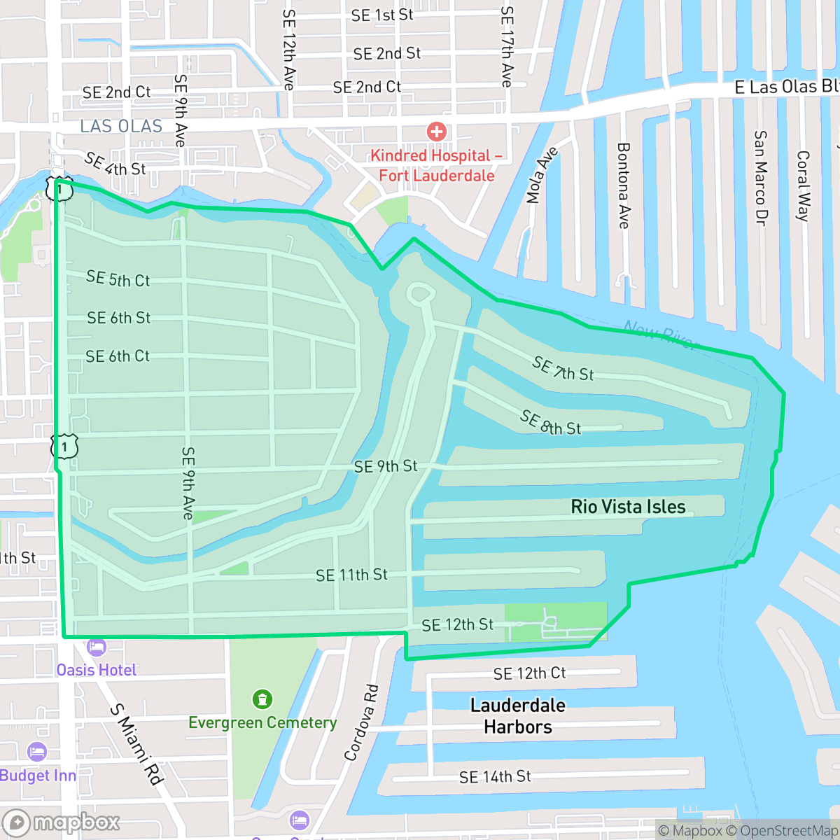 Map showing the location of Rio Vista, Fort Lauderdale, FL