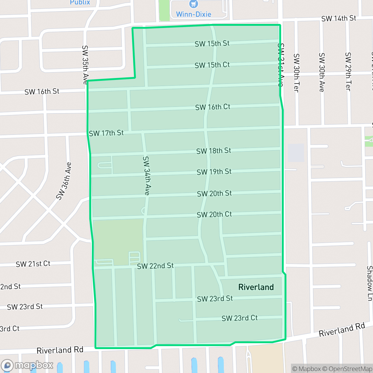 Map showing the location of Riverland Village, Fort Lauderdale, FL