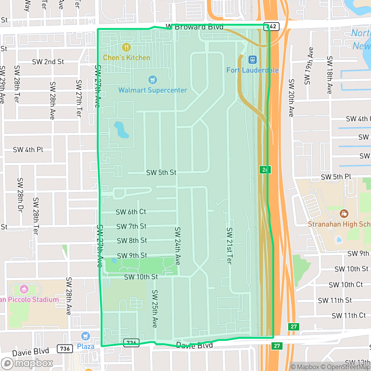 Map showing the location of Riverland, Fort Lauderdale, FL