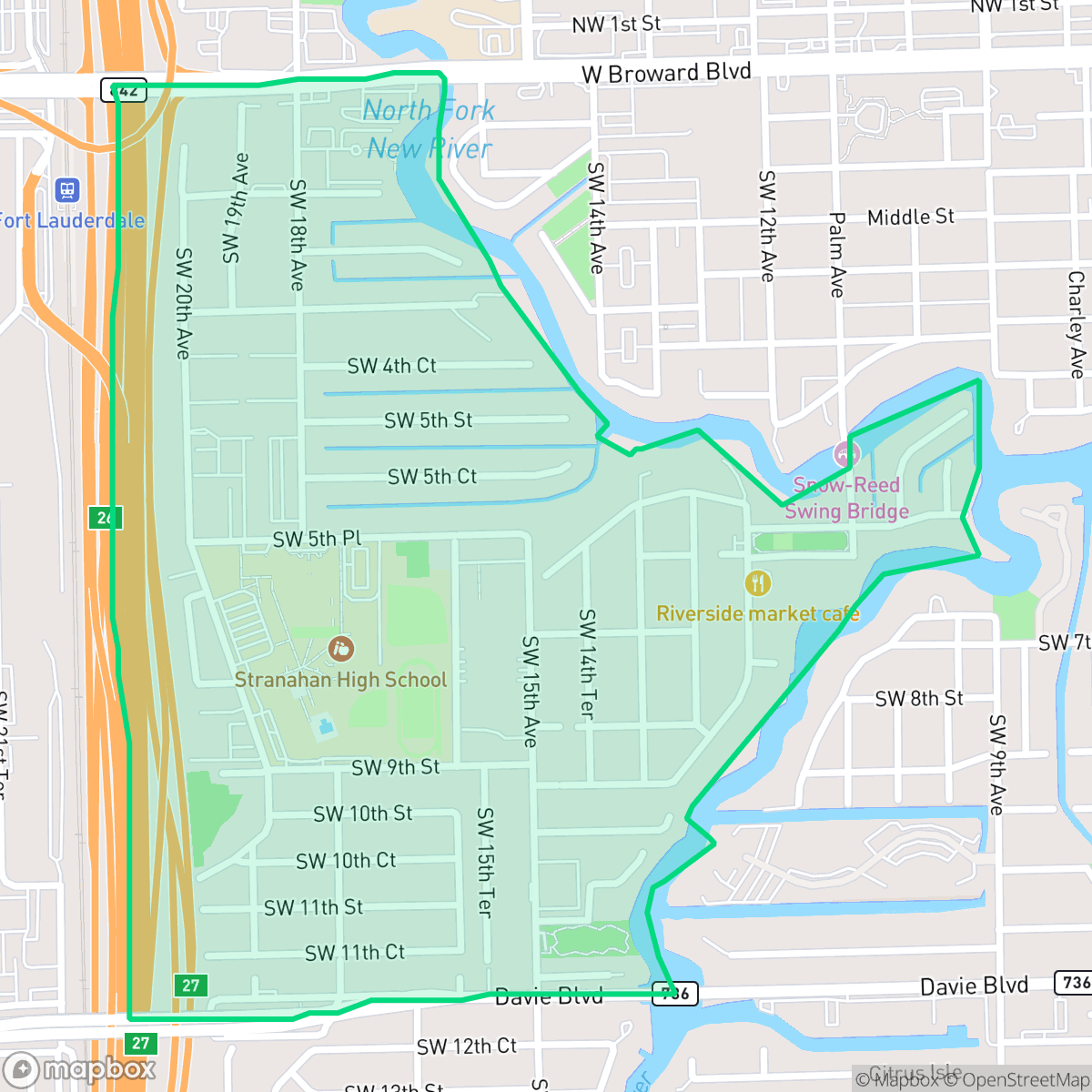 Map showing the location of Riverside Park, Fort Lauderdale, FL