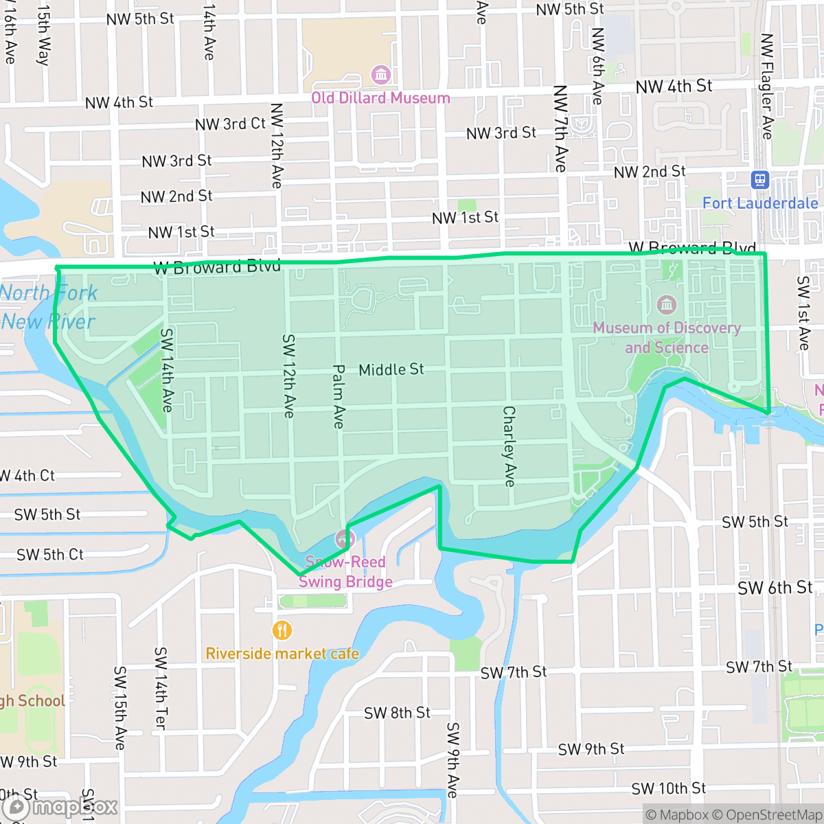 Map showing the location of Sailboat Bend, Fort Lauderdale, FL