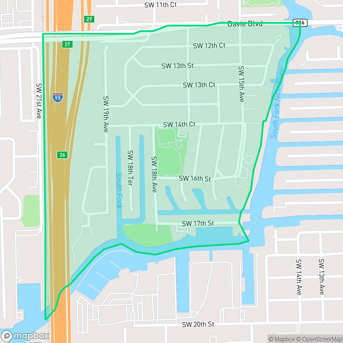 Map showing the location of Shady Banks, Fort Lauderdale, FL