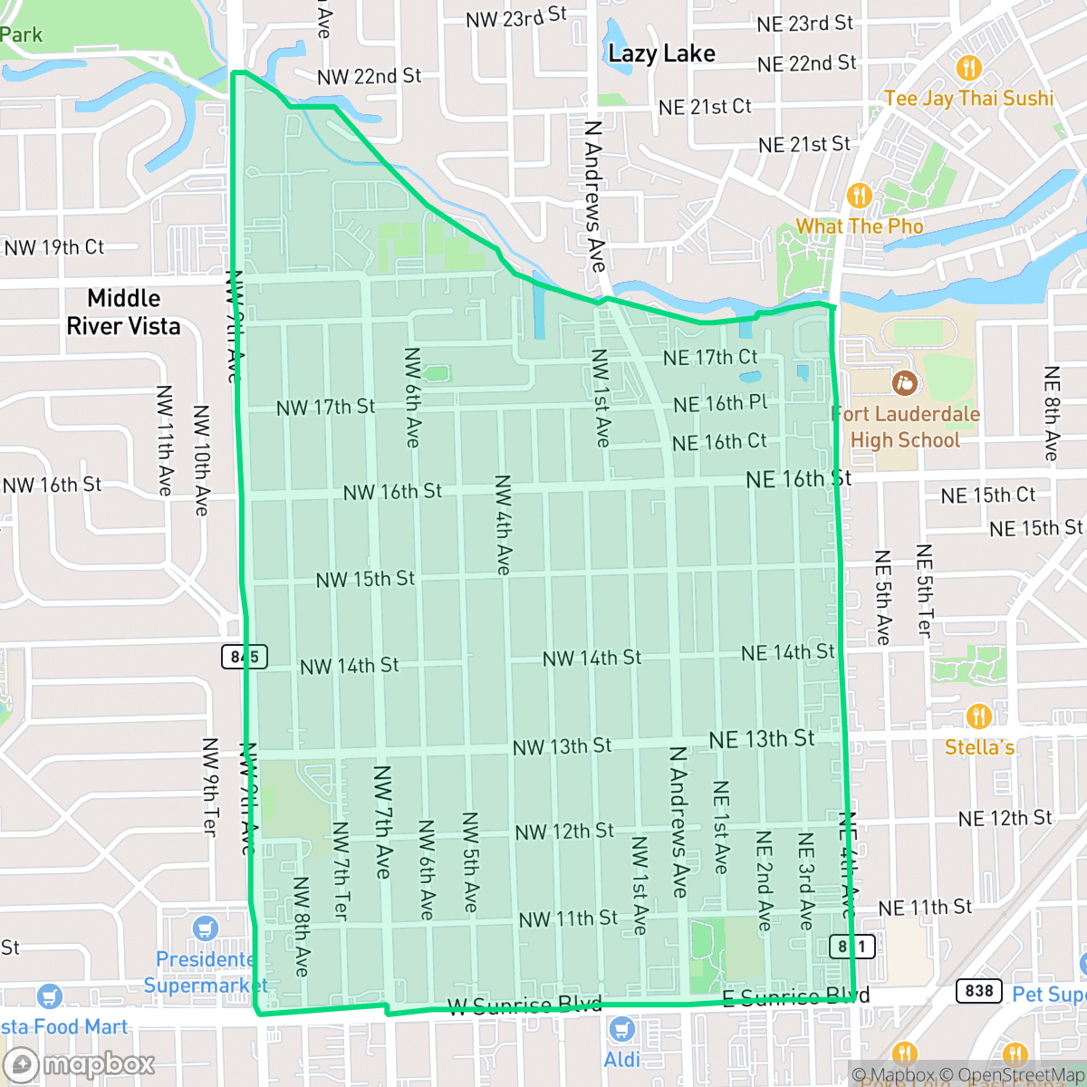 Map showing the location of South Middle River, Fort Lauderdale, FL