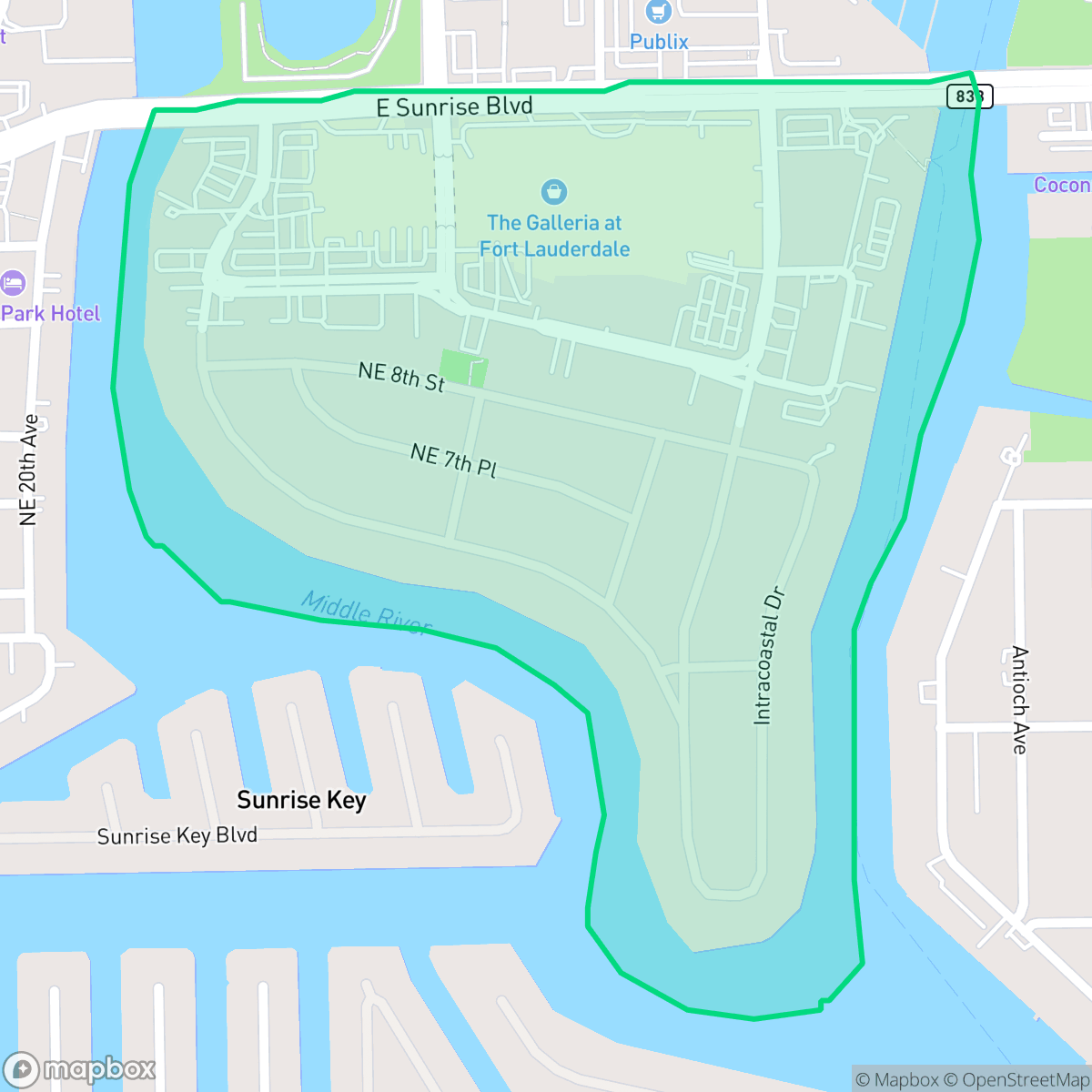 Map showing the location of Sunrise Intracoastal, Fort Lauderdale, FL