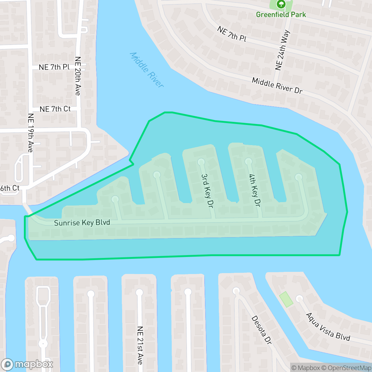Map showing the location of Sunrise Key, Fort Lauderdale, FL