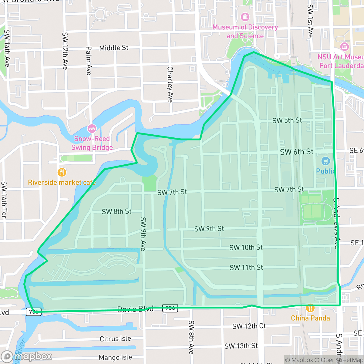Map showing the location of Tarpon River, Fort Lauderdale, FL