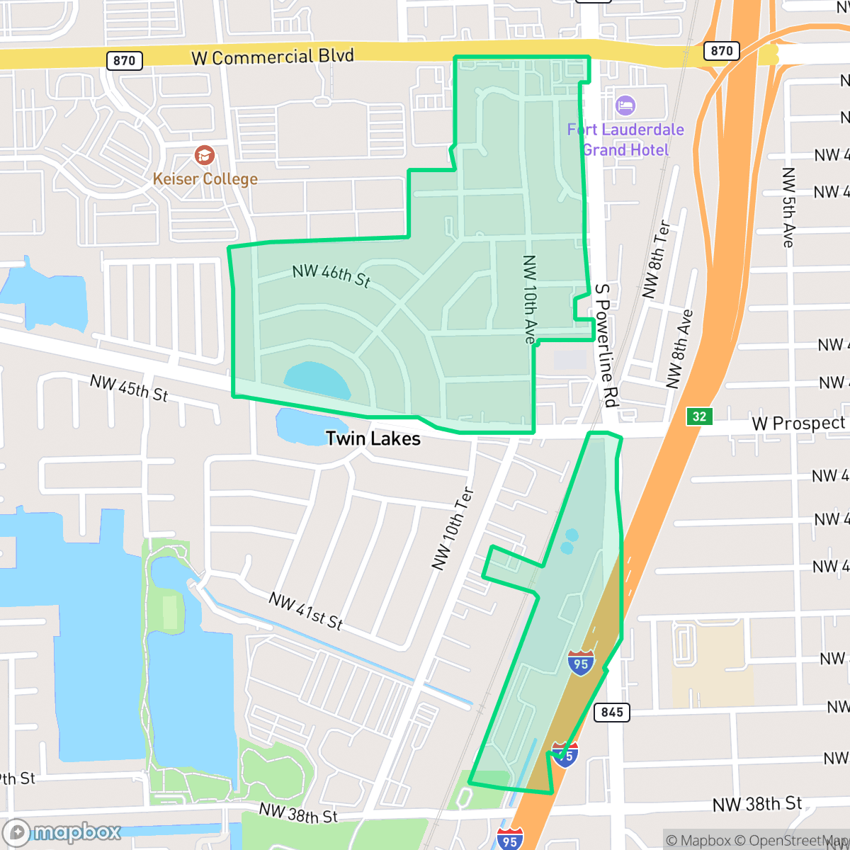 Map showing the location of Twinlakes, Fort Lauderdale, FL