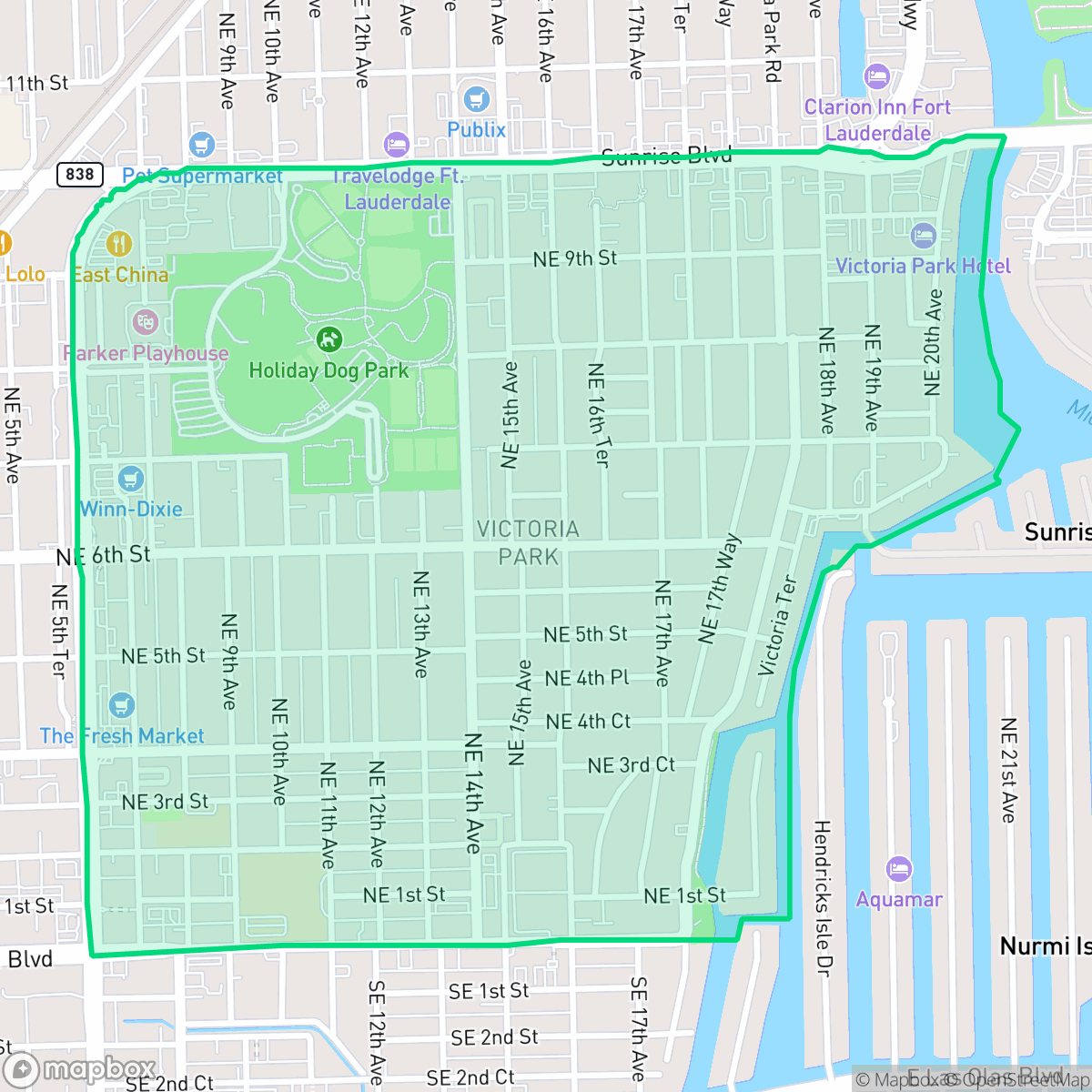 Map showing the location of Victoria Park, Fort Lauderdale, FL