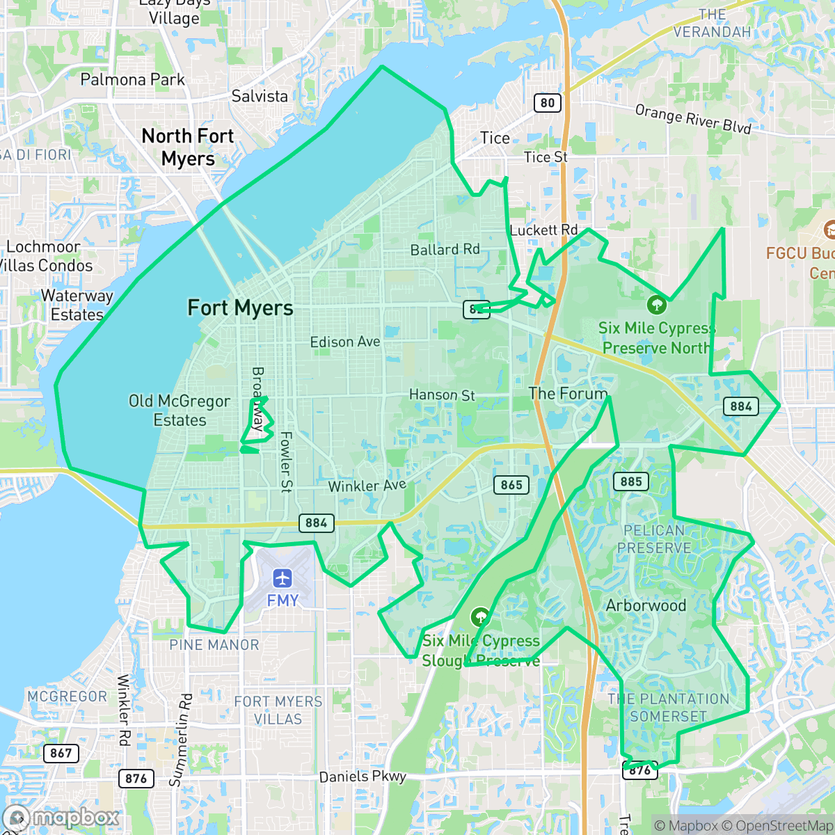 Map showing the location of Fort Myers, FL — coverage area