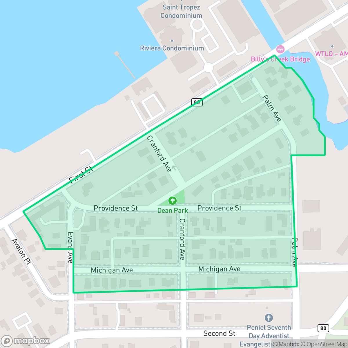 Map showing the location of Dean Park Historic District, Fort Myers, FL