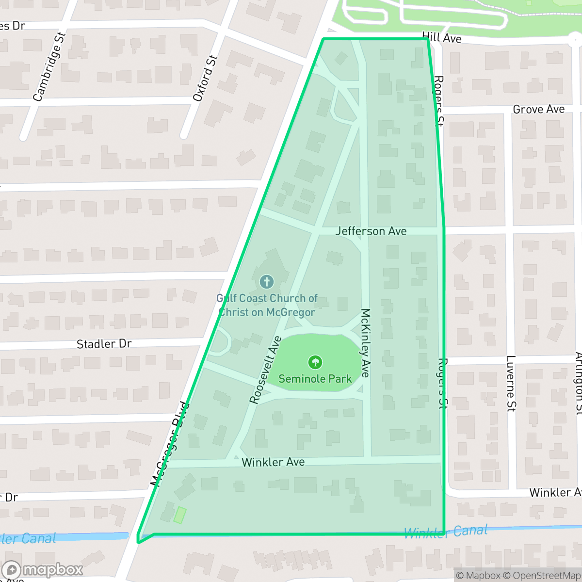 Map showing the location of Seminole Park Historic District, Fort Myers, FL