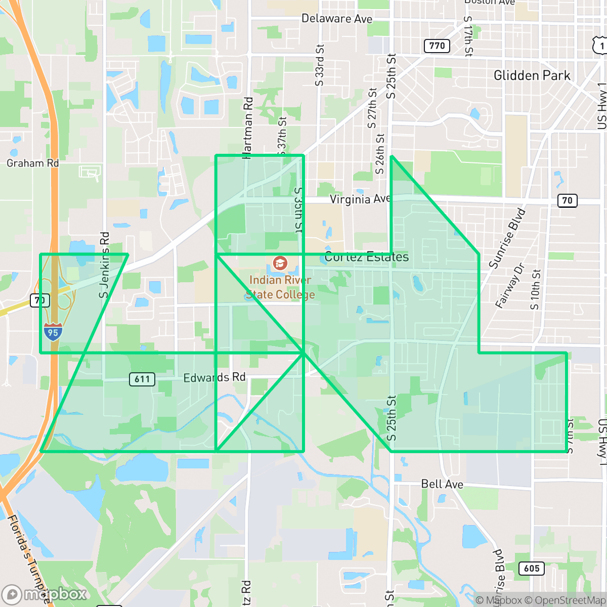 Map showing the location of Fort Pierce South, Fort Pierce, FL