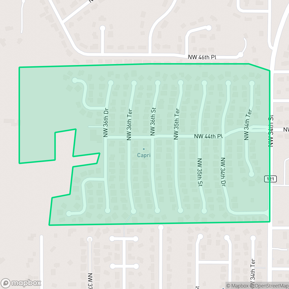 Map showing the location of Capri, Gainesville, FL