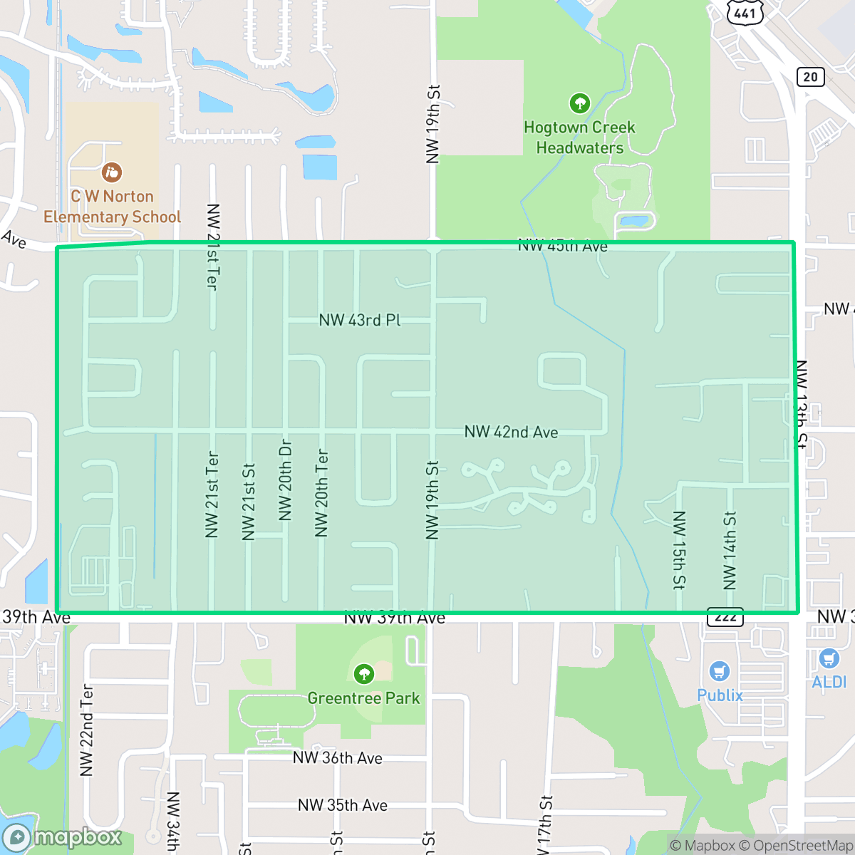 Map showing the location of Hazel Heights, Gainesville, FL
