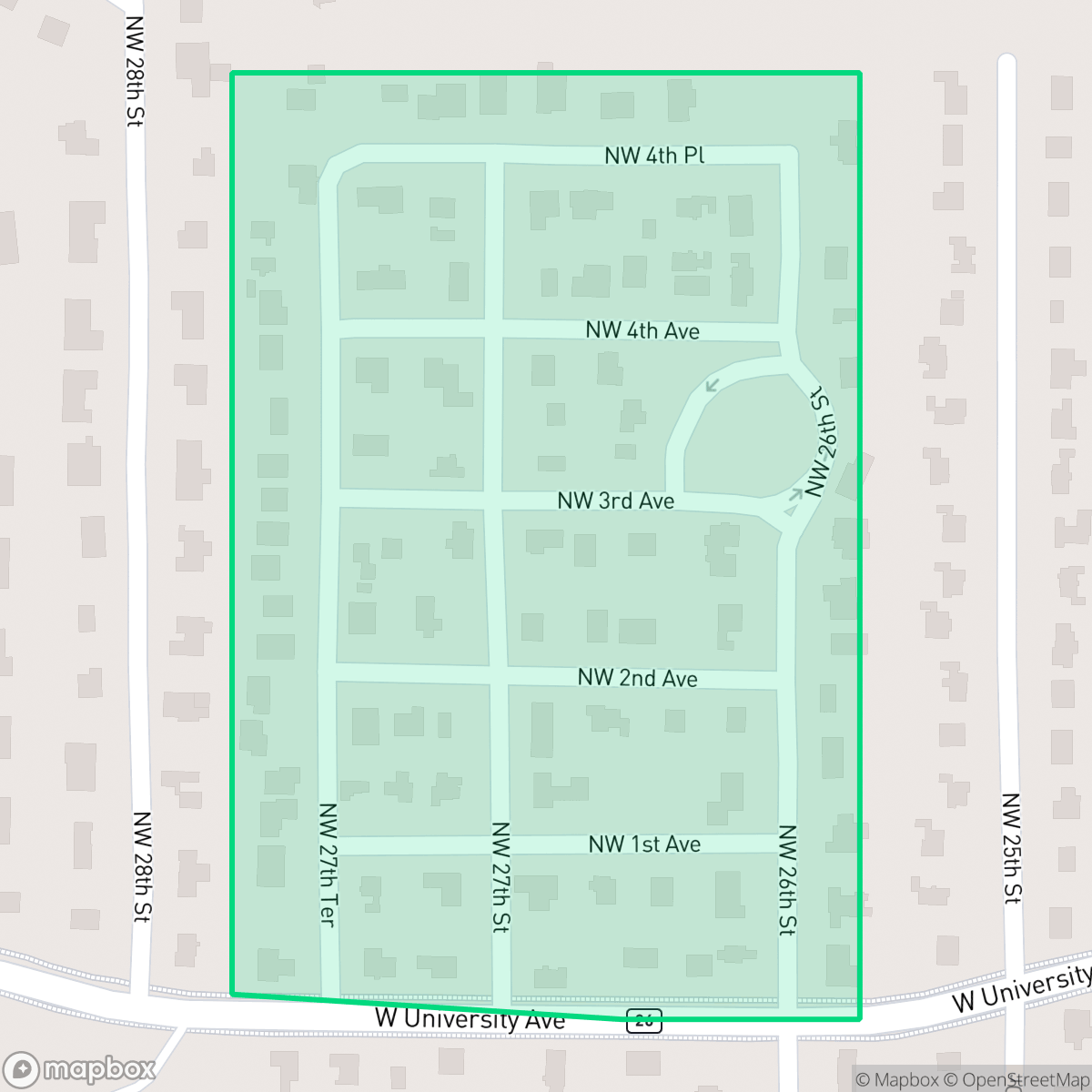 Map showing the location of Hibiscus Park, Gainesville, FL