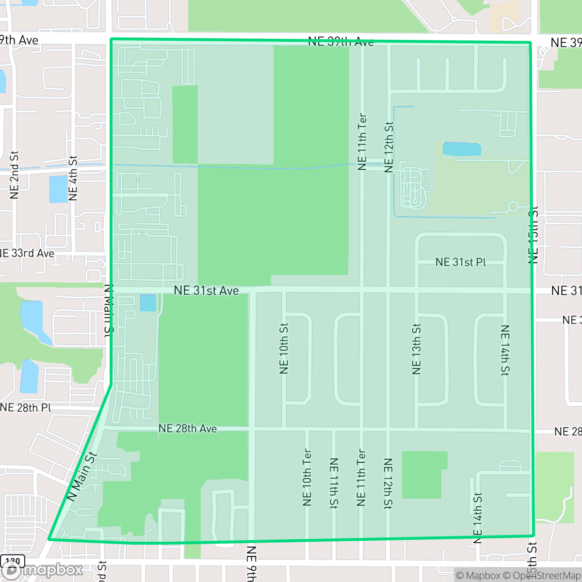 Map showing the location of Highland Court Manor, Gainesville, FL
