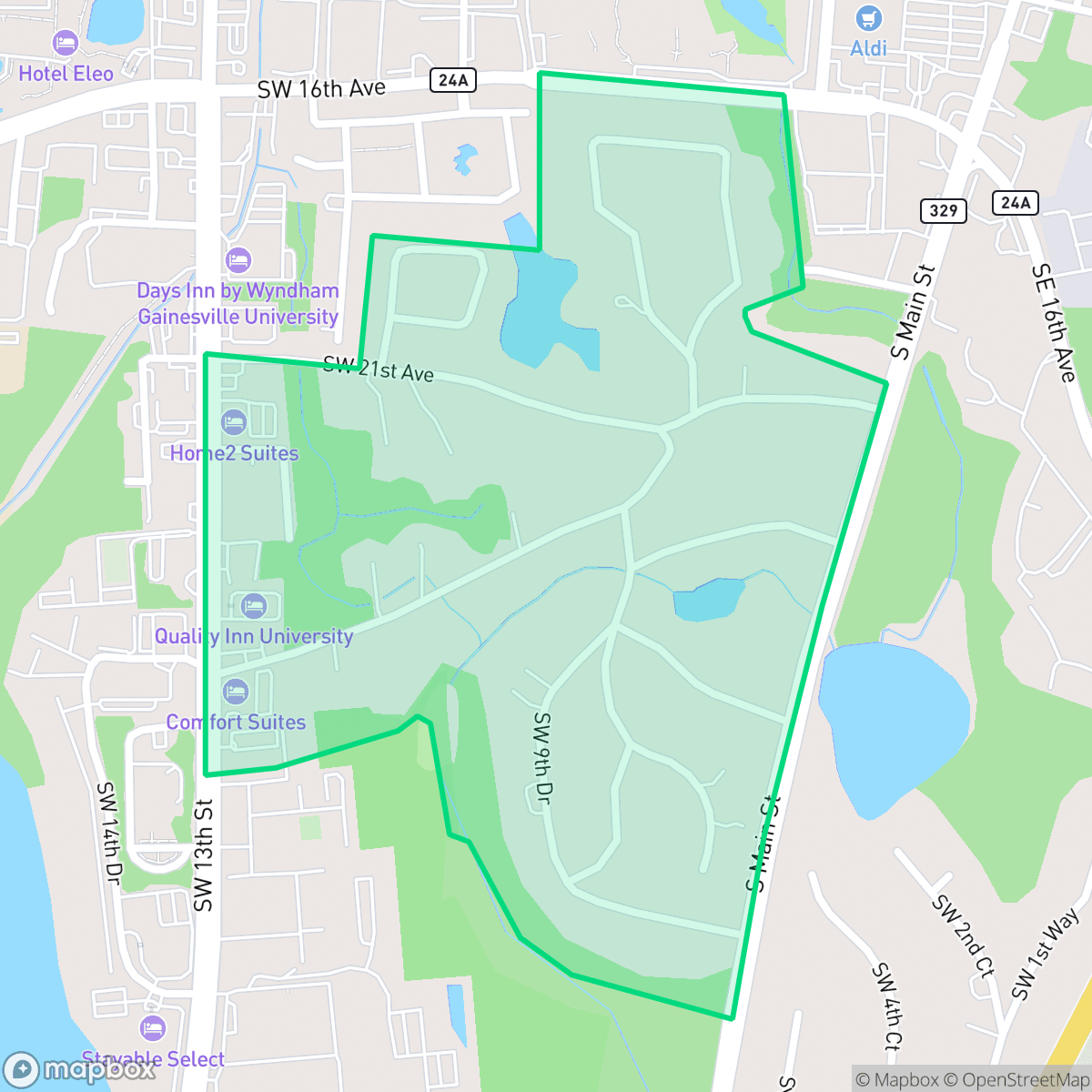 Map showing the location of Kirkwood, Gainesville, FL