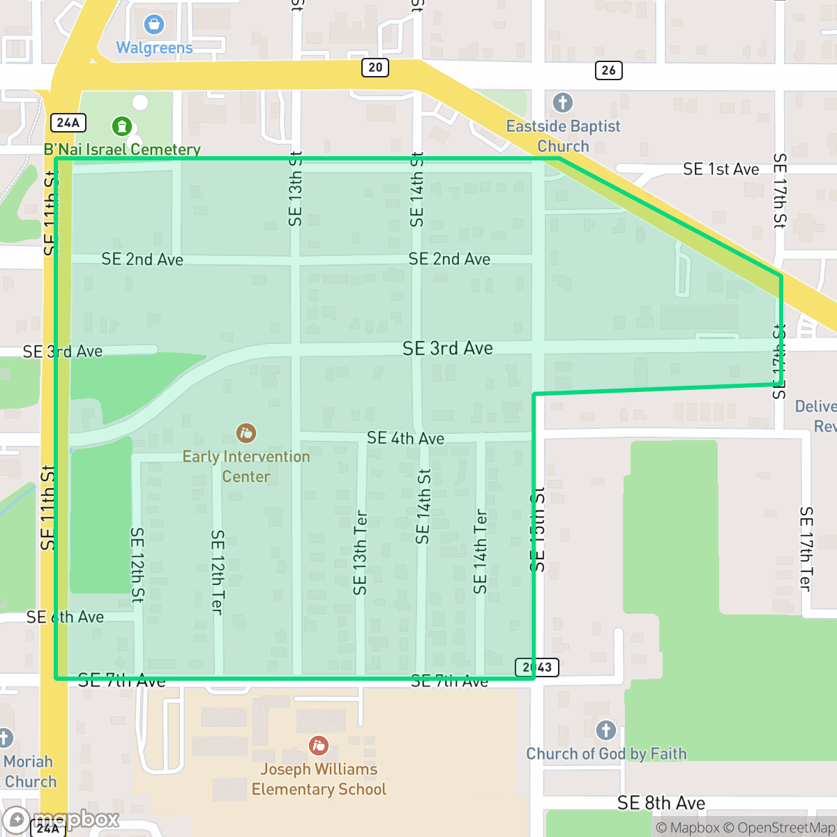Map showing the location of North Lincoln Heights, Gainesville, FL