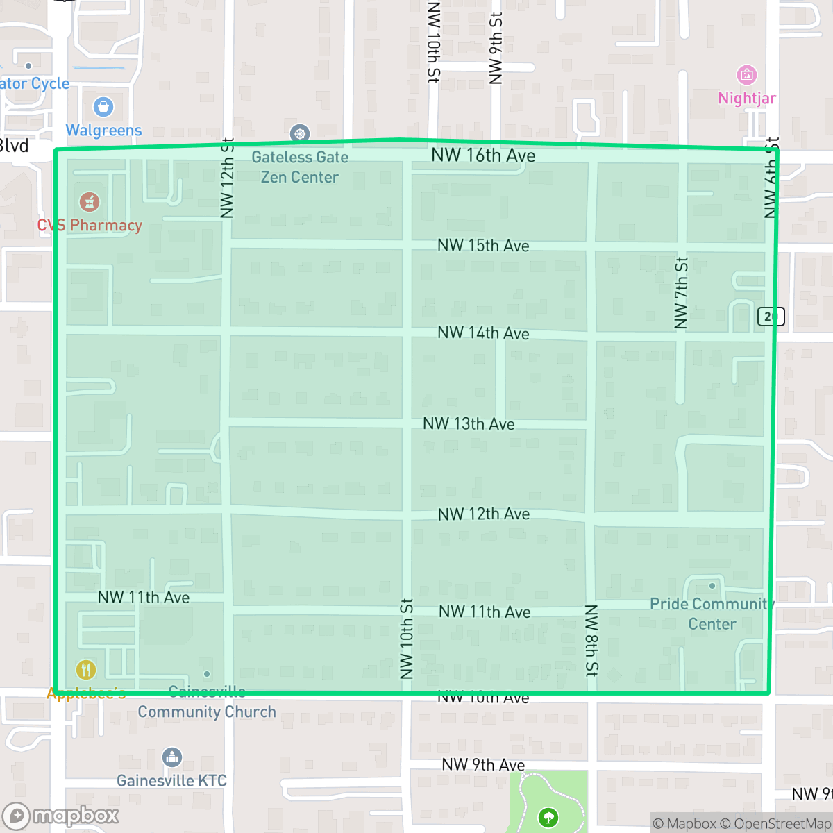 Map showing the location of Oakview, Gainesville, FL