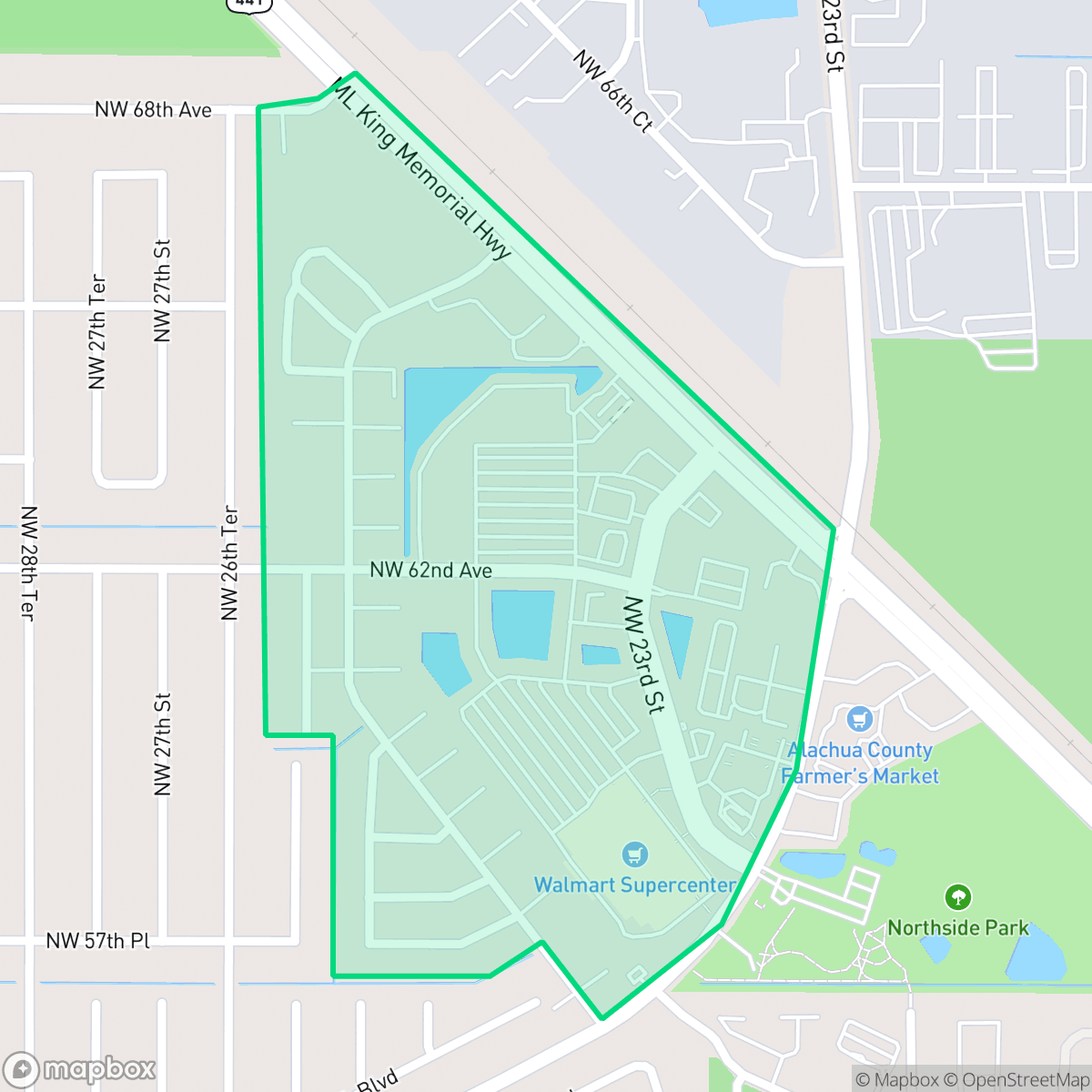 Map showing the location of Pinderidge, Gainesville, FL