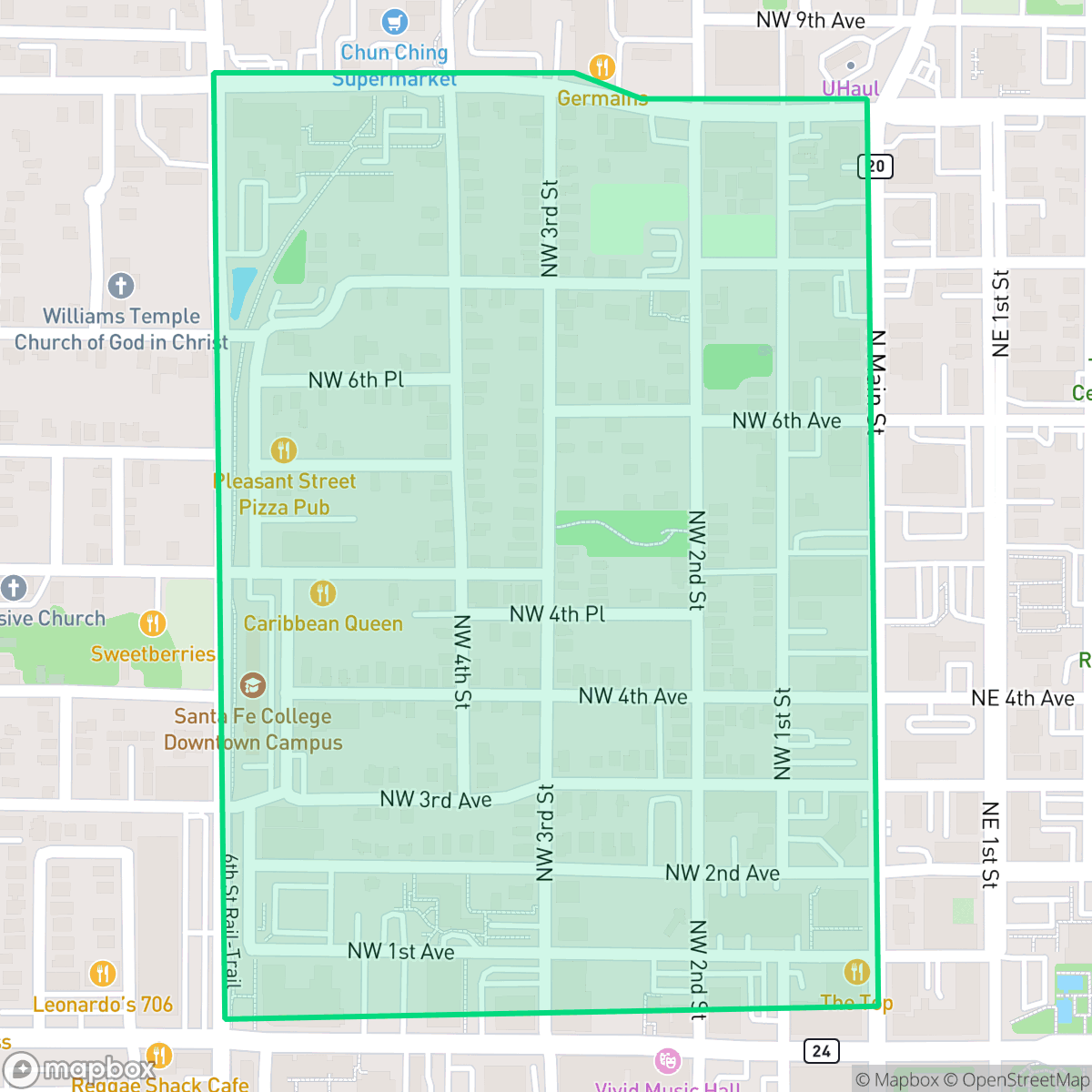 Map showing the location of Pleasent street, Gainesville, FL