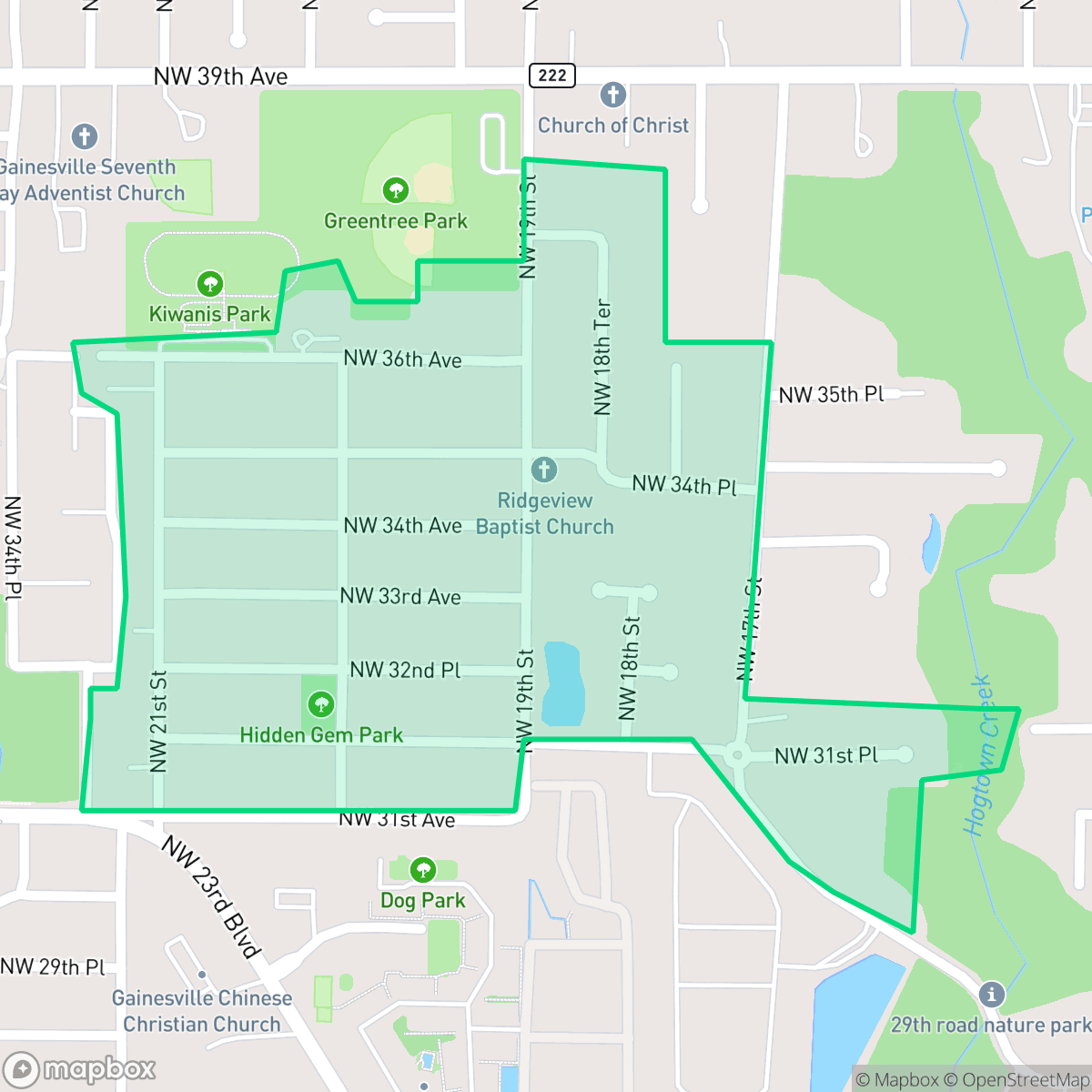 Map showing the location of Ridgeview, Gainesville, FL