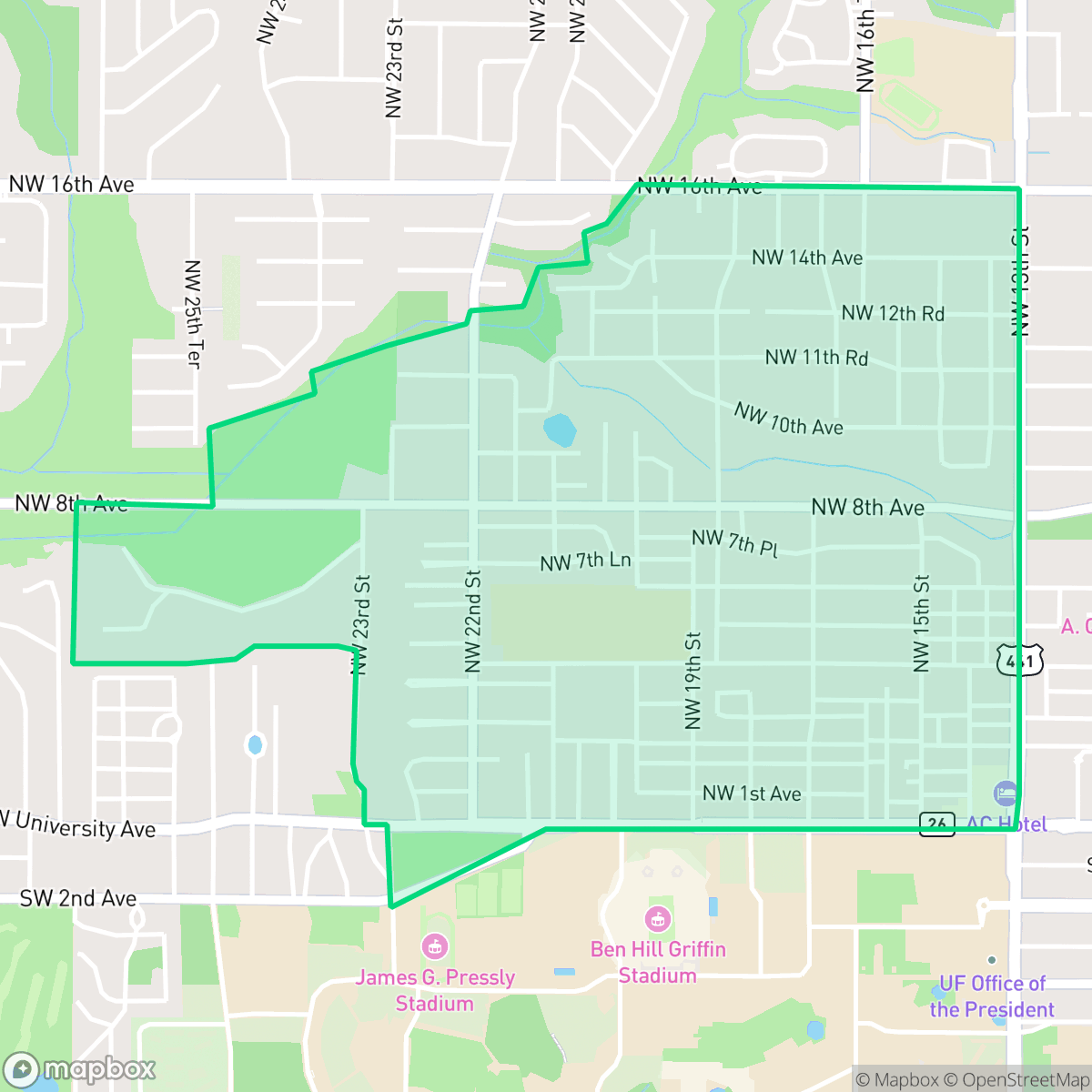 Map showing the location of University Park, Gainesville, FL