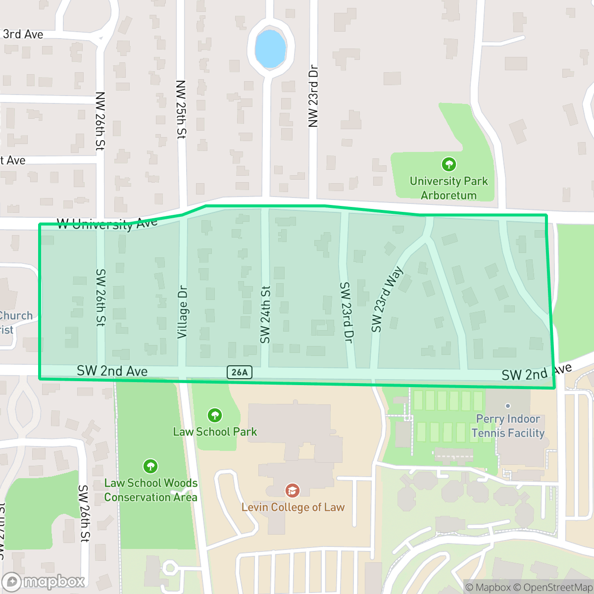 Map showing the location of University Village, Gainesville, FL