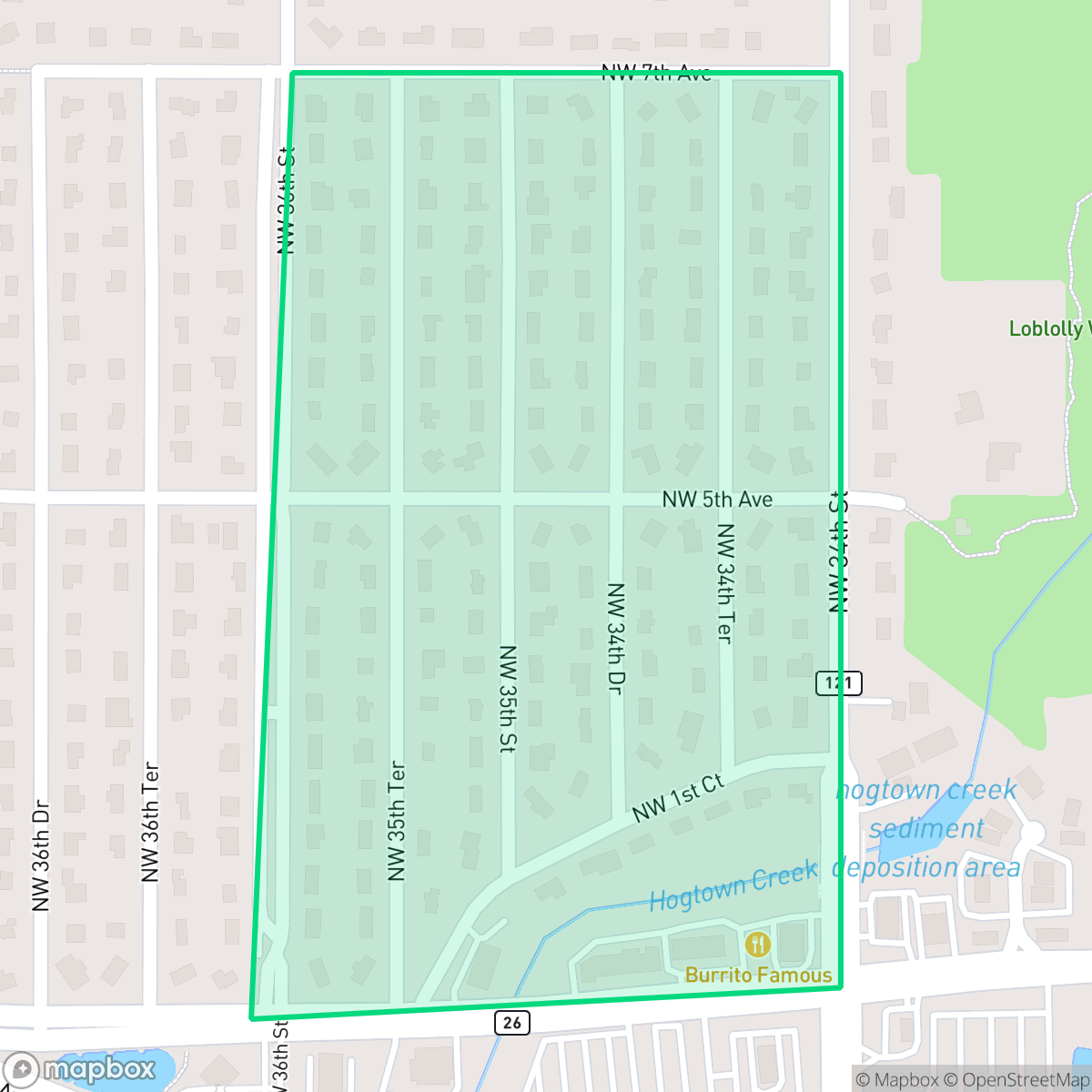 Map showing the location of Woodland Terrace, Gainesville, FL