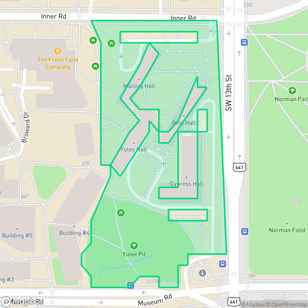 Map showing the location of Yulee Residential Area, Gainesville, FL