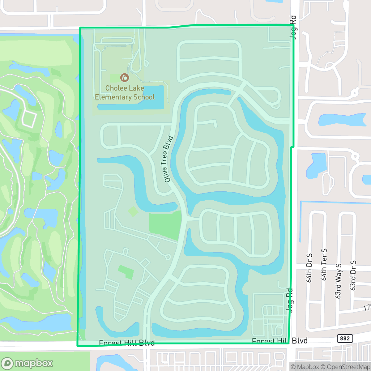 Map showing the location of Olive Tree, Greenacres, FL