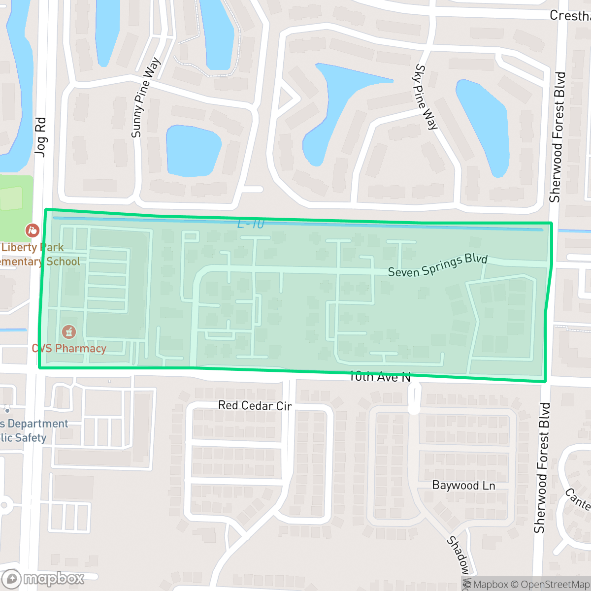 Map showing the location of Seven Springs, Greenacres, FL