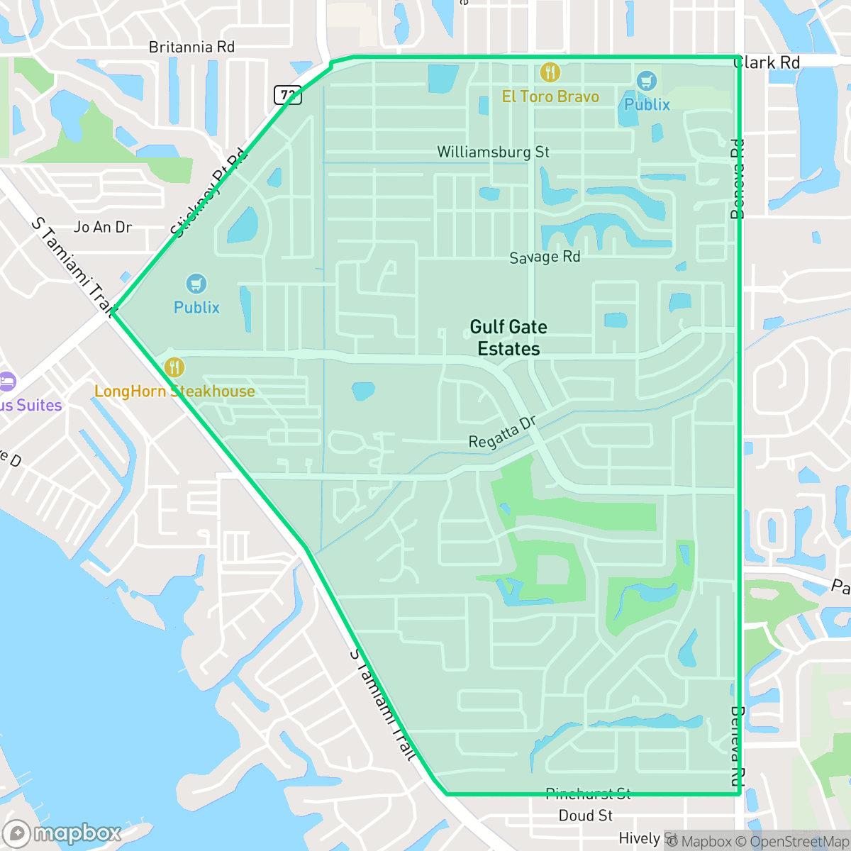 Map showing the location of Gulf Gate, FL — coverage area