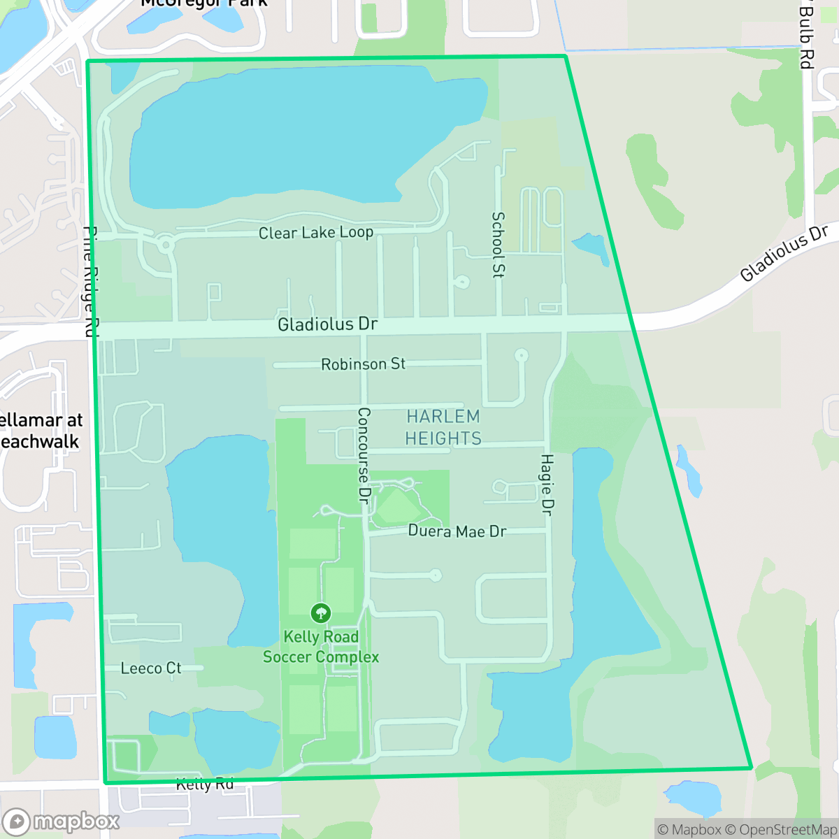 Map showing the location of Harlem Heights, FL — coverage area