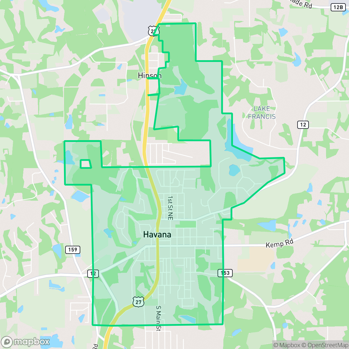 Map showing the location of Havana, FL — coverage area