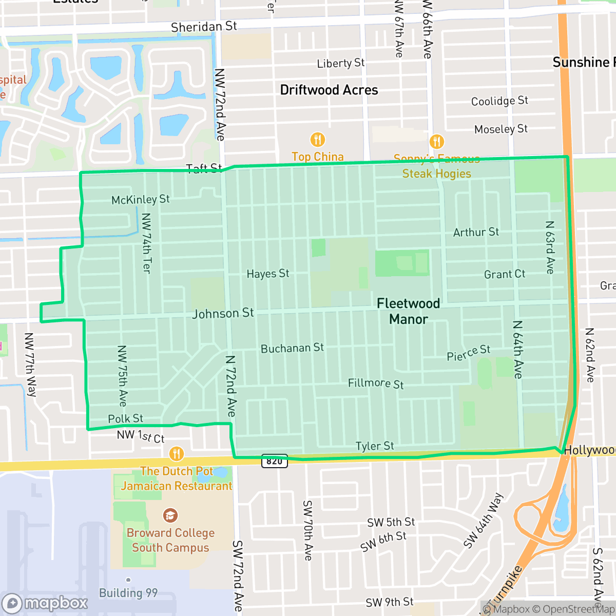 Map showing the location of Boulevard Heights, Hollywood, FL