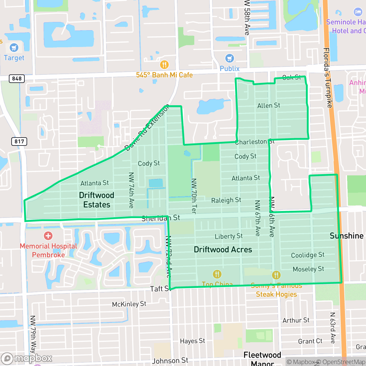 Map showing the location of Driftwood, Hollywood, FL