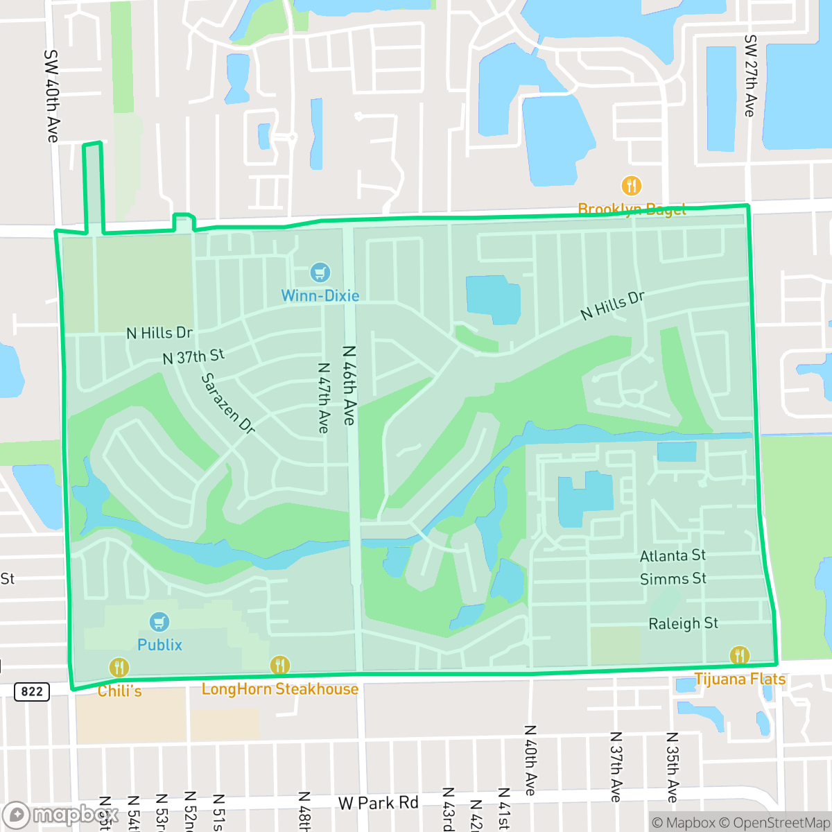 Map showing the location of Emerald Hills, Hollywood, FL