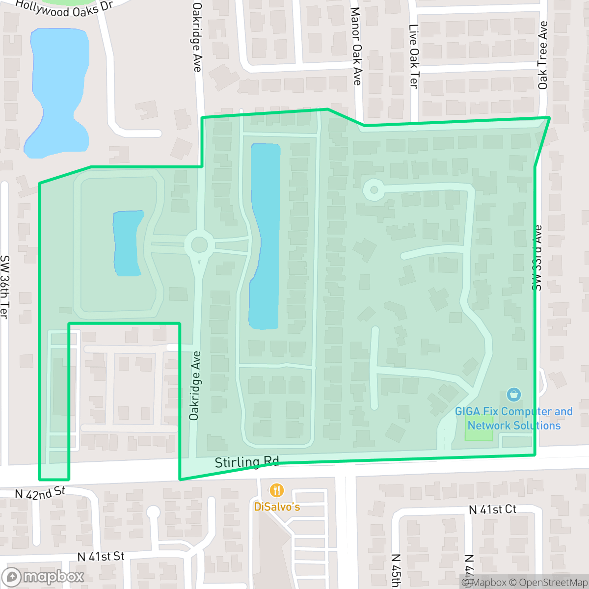 Map showing the location of Lake Eden, Hollywood, FL