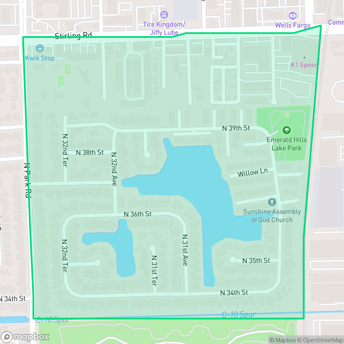 Map showing the location of Lake of Emerald Hills, Hollywood, FL
